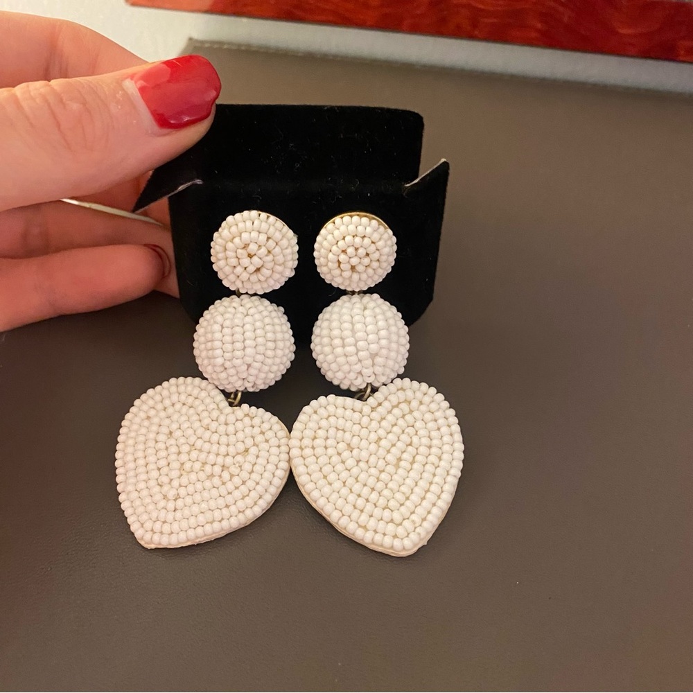 BAUBLEBAR Vitina Beaded Heart Drop Earrings In White